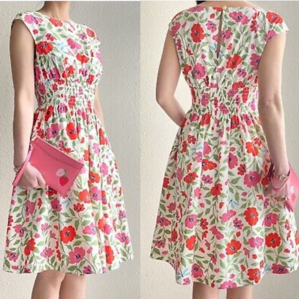 Kate Spade Women's Garden Blooms Smocked Waist Floral Dress Size 2 (fits like 8